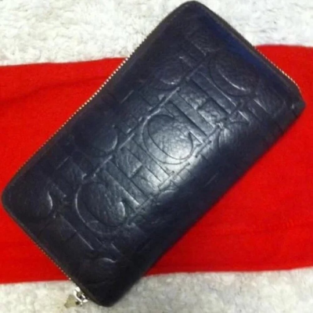 Carolina Herrera CH Embossed Leather ZipAround Wallet